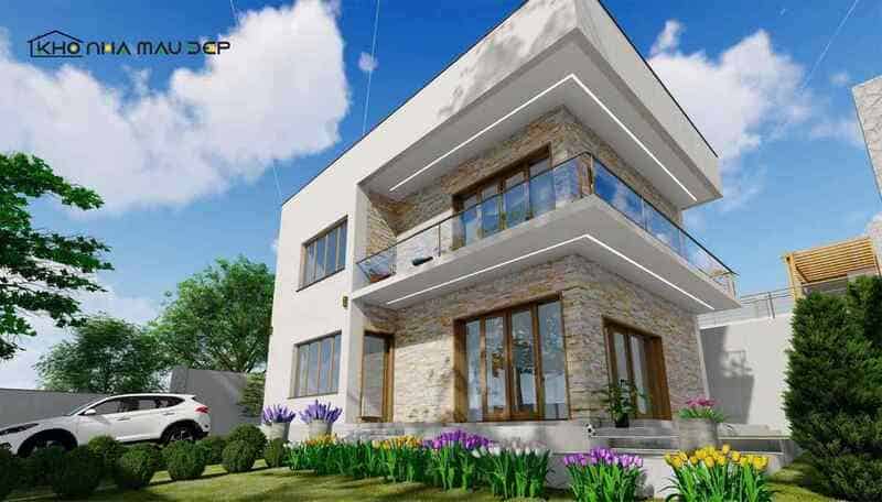 Thiết kế nhà vuông mái bằng hiện đại
