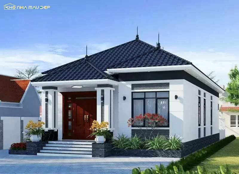 Mẫu nhà vuông đẹp mái Thái thiết kế cấp 4 với hệ mái dốc cao xếp lớp