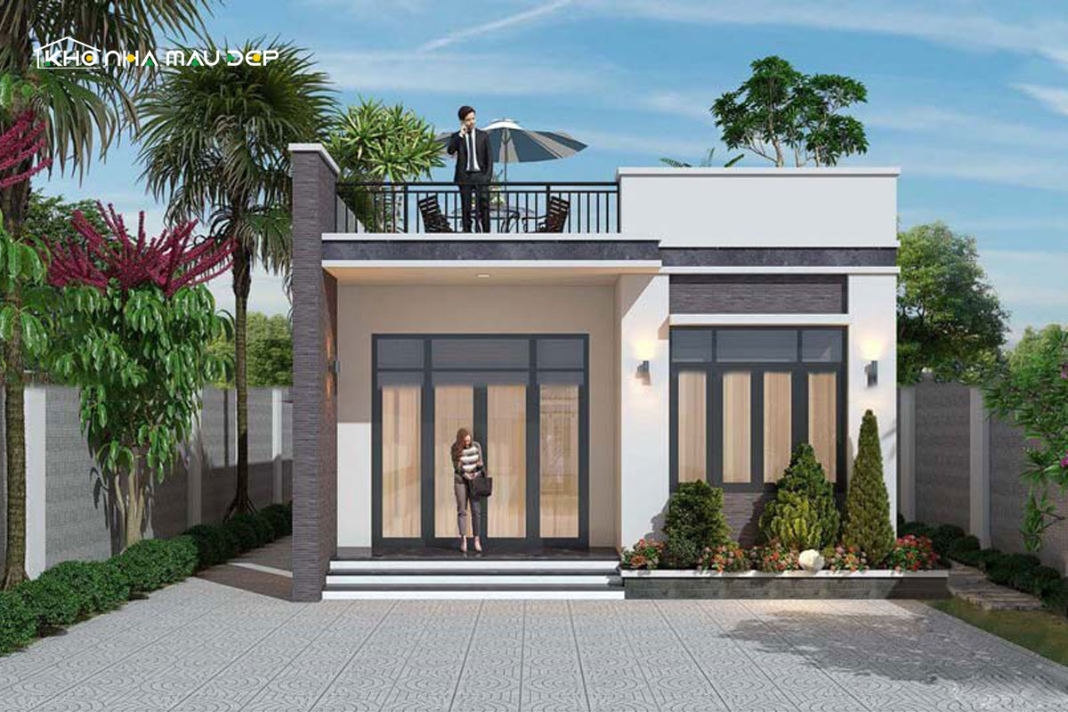 Mẫu nhà cấp 4 sân thượng thiết kế với các đường nét đơn giản