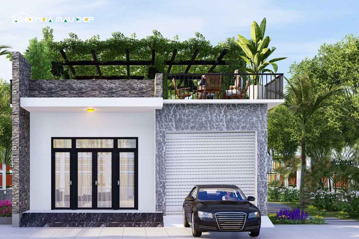 Mẫu nhà cấp 4 sân thượng có giàn leo tạo không gian xanh mát