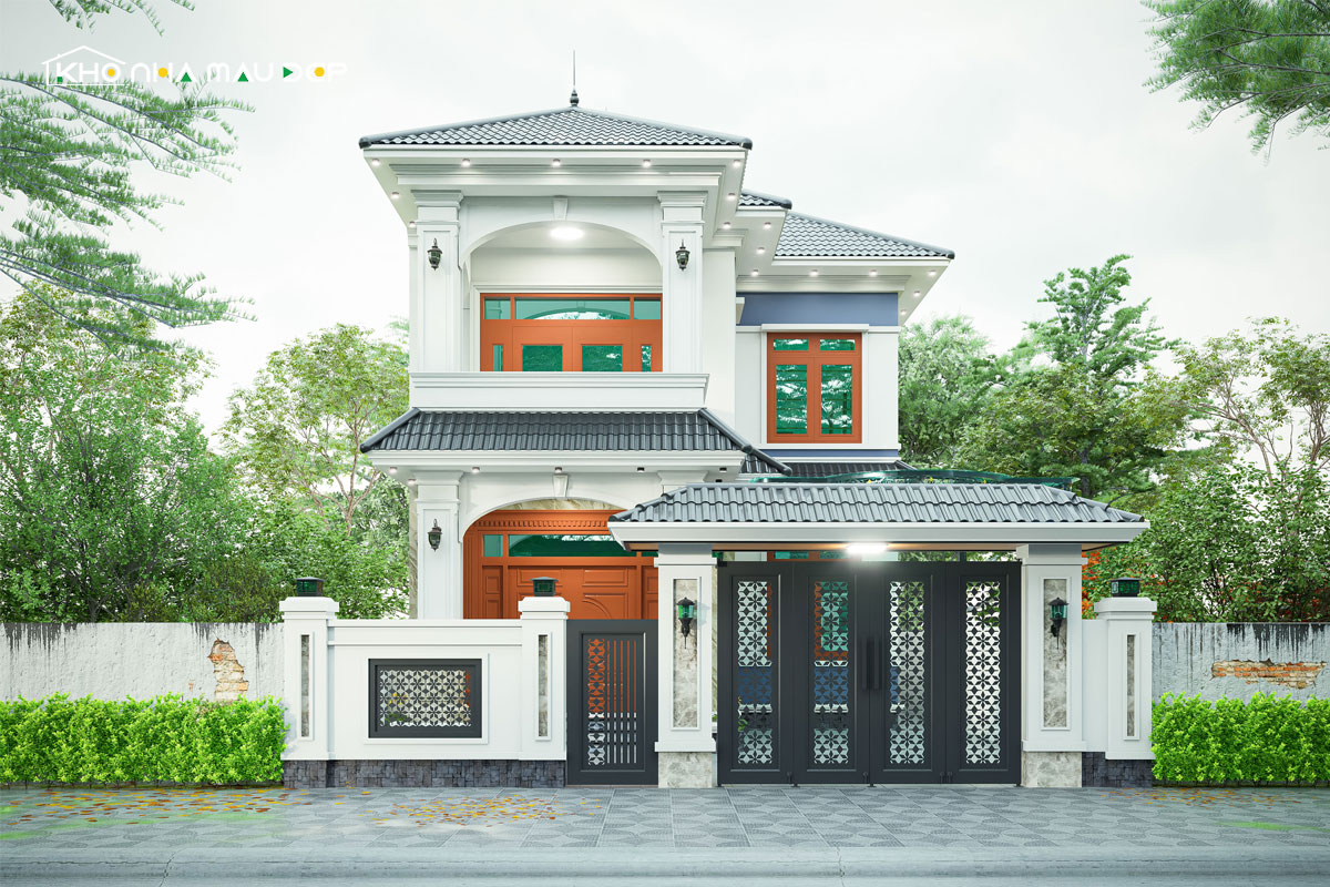 Mẫu thiết kế nhà 2 tầng có phòng thờ tầng 1 hình chữ L