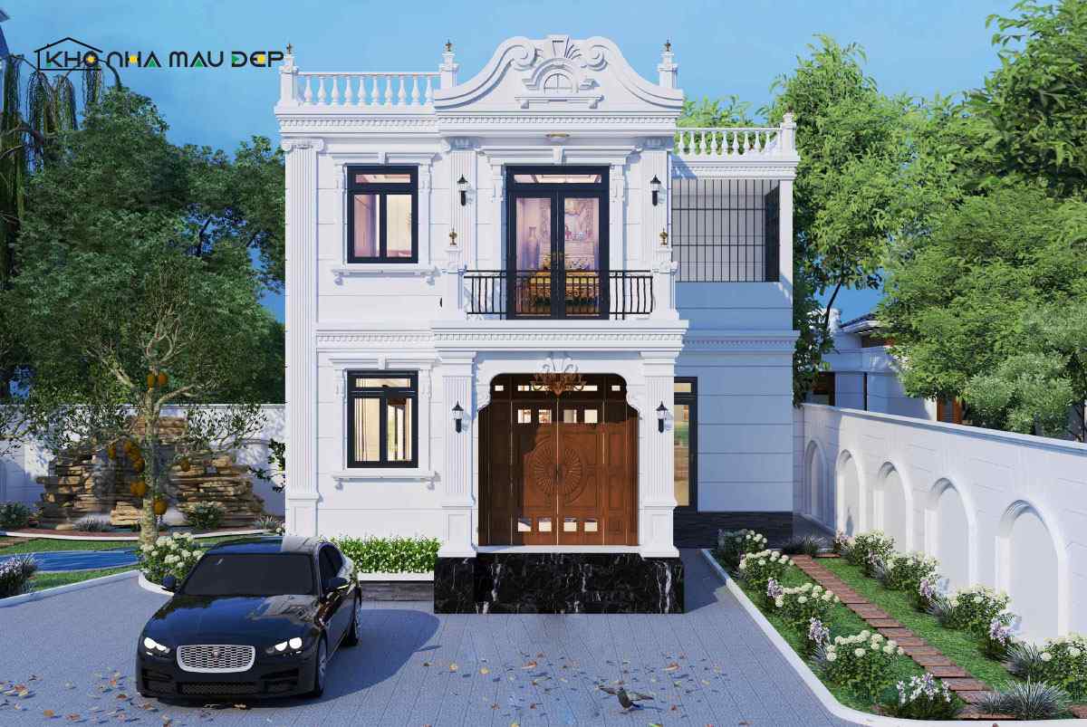 Mẫu nhà 2 tầng tân cổ điển mặt tiền 7m đẹp, thể hiện lối sống đẳng cấp của gia chủ