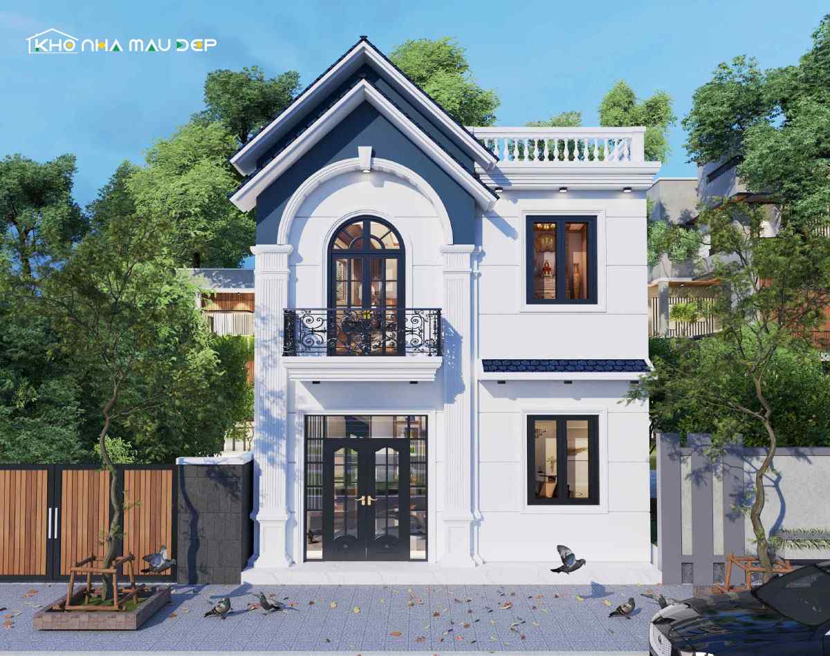 Mẫu nhà mặt tiền 7m 2 tầng sử dụng hệ mái Thái sang trọng, đẳng cấp