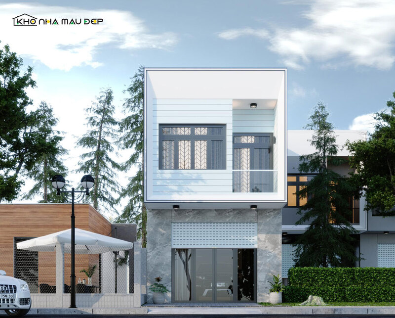 Mẫu nhà 2 tầng 7x12m mái bằng đẹp, có ban công thoáng mát