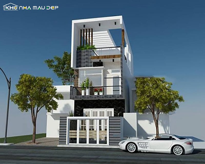 Mẫu nhà 2 lầu 1 trệt có bố trí gara ở sân vườn