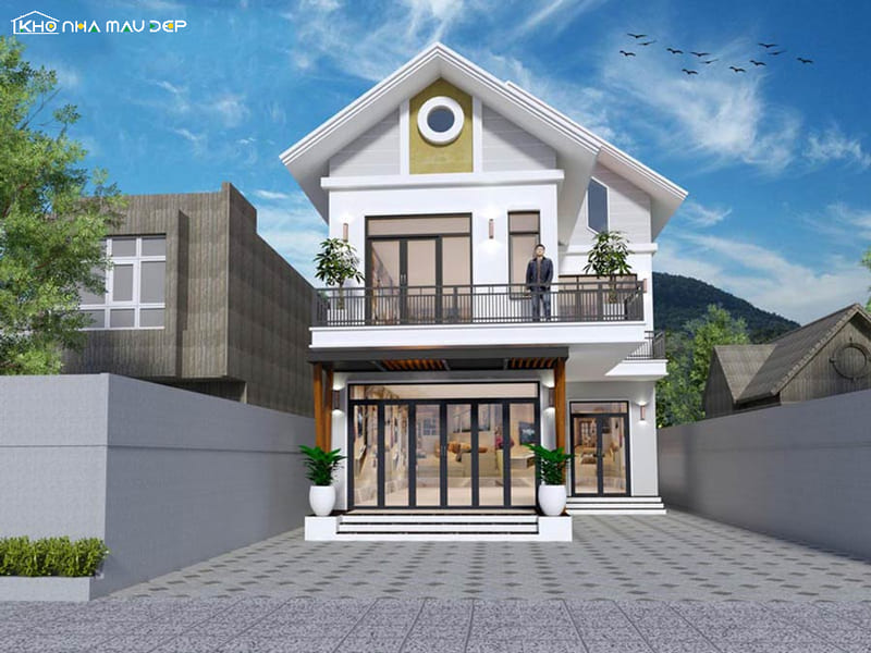 Thiết kế nhà 2 tầng phong cách đơn giản với mái dốc gọn gàng