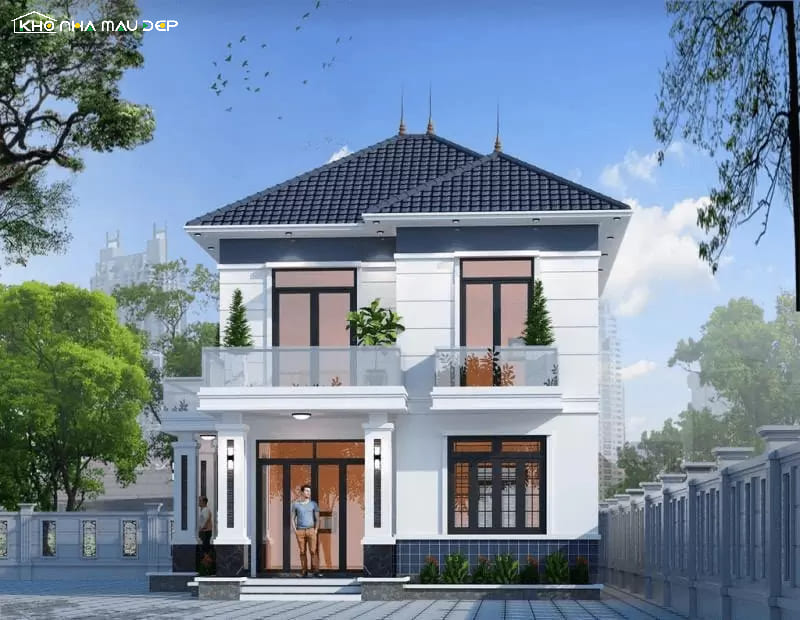Mẫu nhà 2 tầng nông thôn 500 triệu sử dụng mái Nhật thanh thoát, mặt tiền bố trí ban công rộng