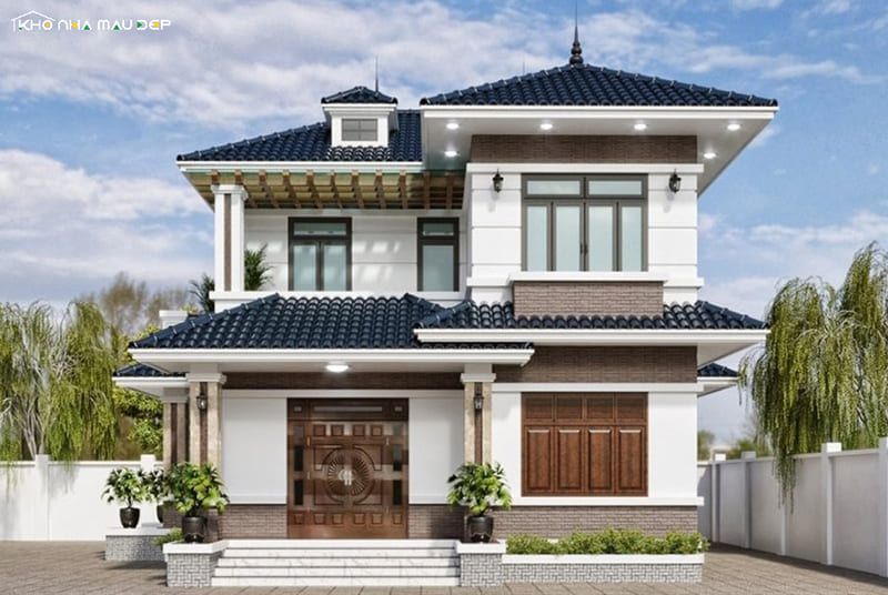 Mẫu nhà 2 tầng mái Nhật thiết kế theo phong cách tân cổ điển, hệ mái dốc cân đối