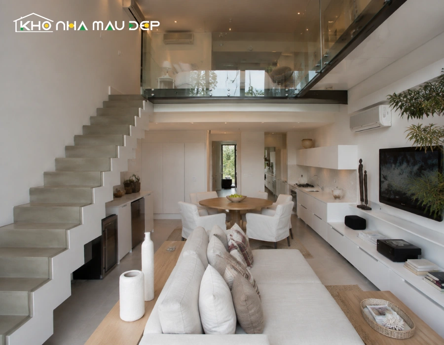 Mẫu nhà gác lửng 2 phòng ngủ hiện đại