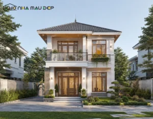 Mẫu 8x12m nhà mái Nhật 2 tầng có sân vườn rộng rãi, thoáng mát