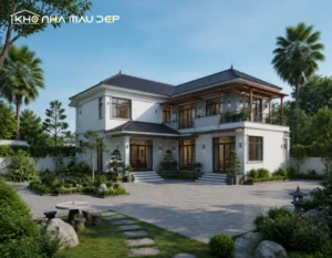 Mẫu thiết nhà vườn mái nhật chữ L đẹp, hiện đại với sân vườn rộng